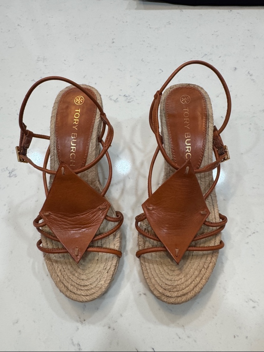 Tory Burch Brown Leather Espadrille Strappy Sandals